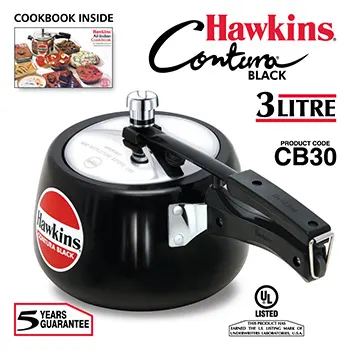 Hawkins Contura Black Pressure Cooker, Hard Anodised Body, 5 year warranty* - 3 Litres