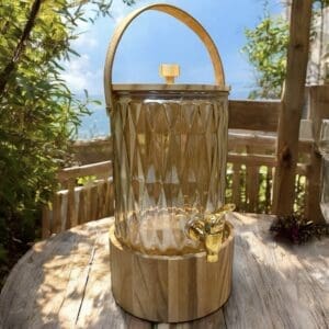 Crystal Glass Dispenser with Wooden Base, Suitable for Serving Cold Beverages and Thoughtful Gifting