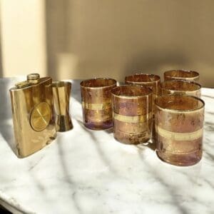 Regal Whiskey Glassware & Flask Gift Set – Handcrafted Luxury with Gold Detailing in Premium Case