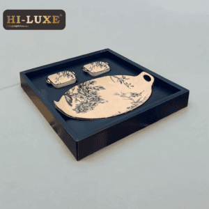 Hi-Luxe Blue Bird 3 Pcs Snack Platter Set, Ceramic Platter For Casual Hosting & Gifting